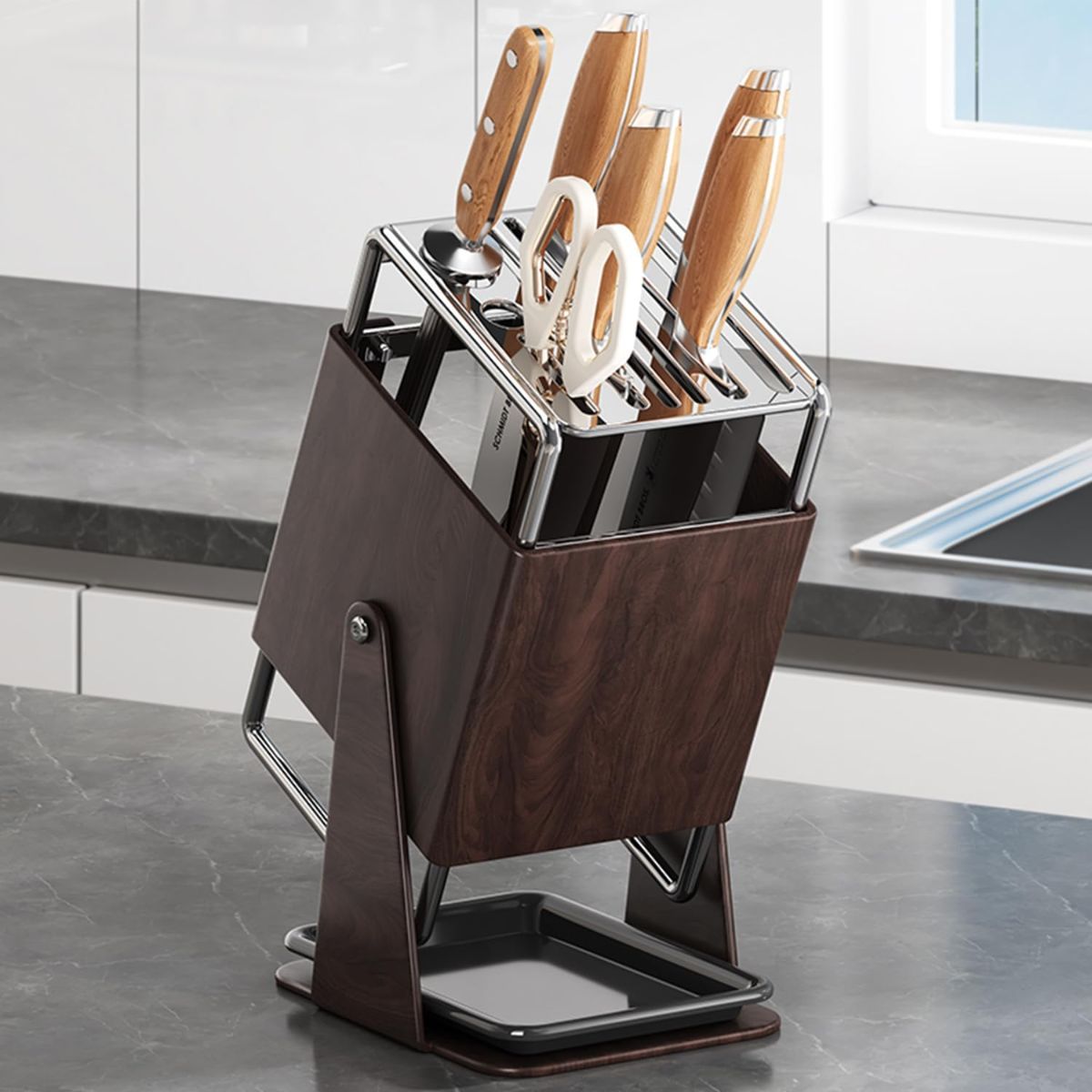 Wood-Finish Universal Knife Block – 10-Slot