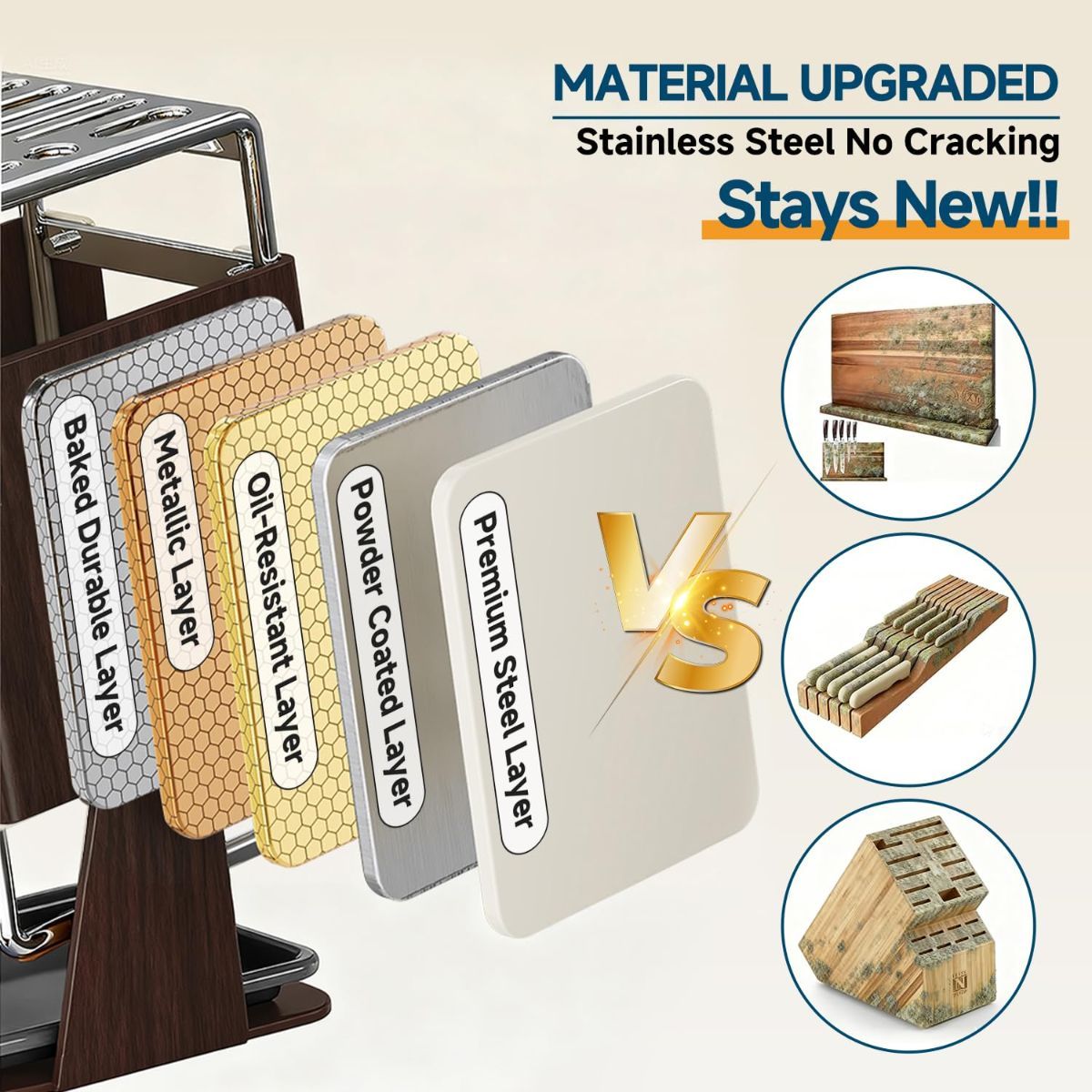 Wood-Finish Universal Knife Block – 10-Slot