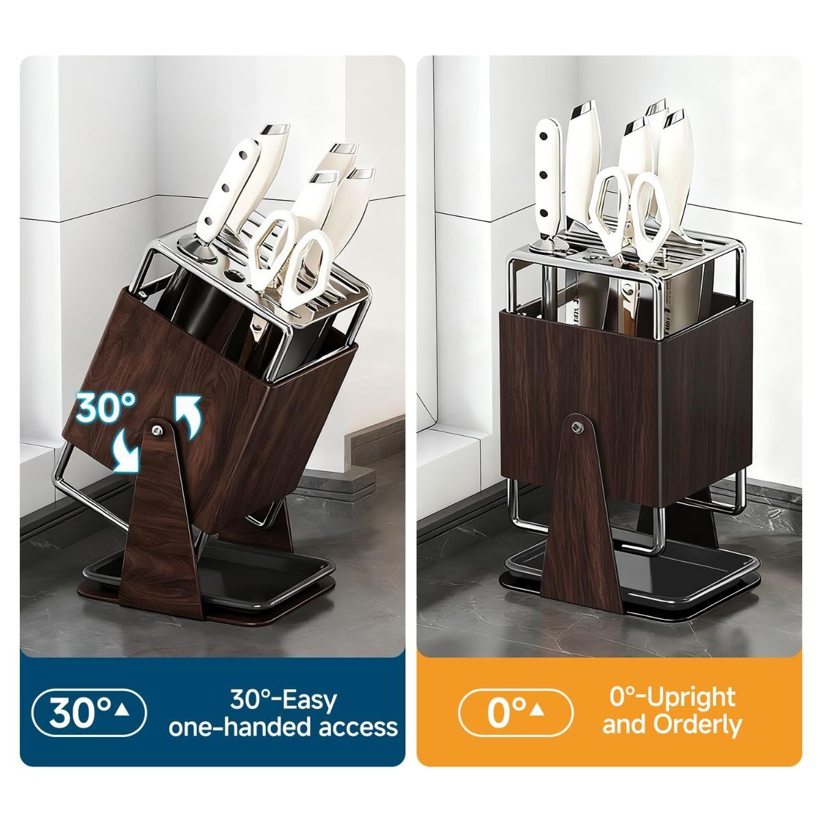 Wood-Finish Universal Knife Block – 10-Slot