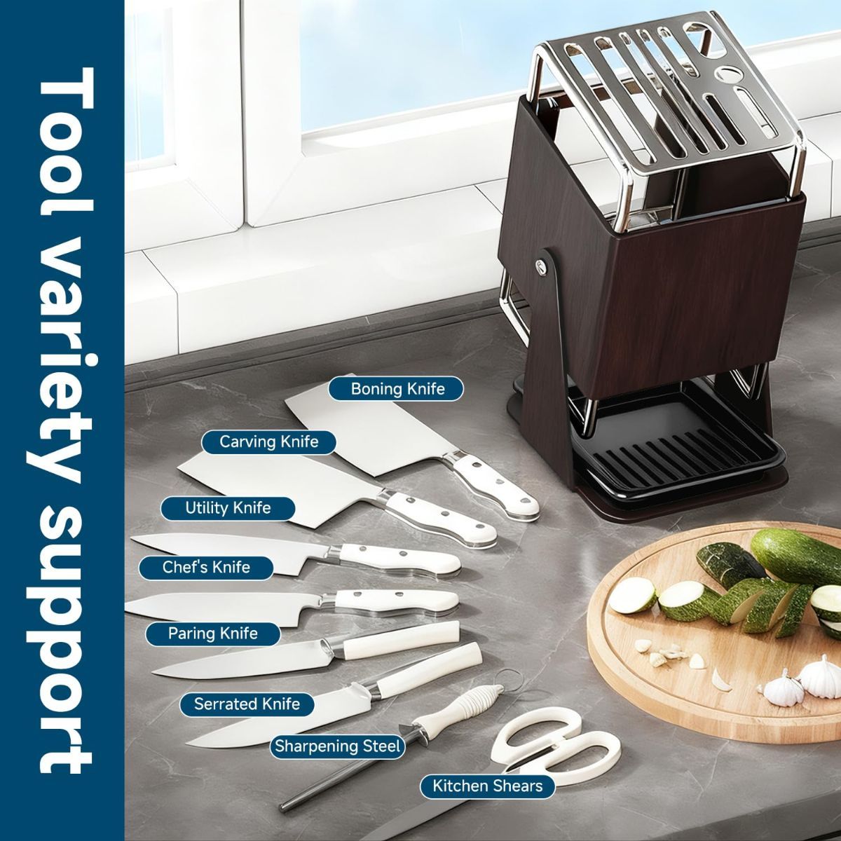 Wood-Finish Universal Knife Block – 10-Slot