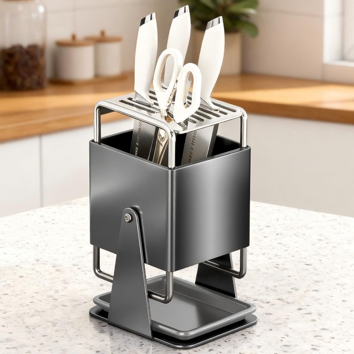 Wood-Finish Universal Knife Block – 10-Slot