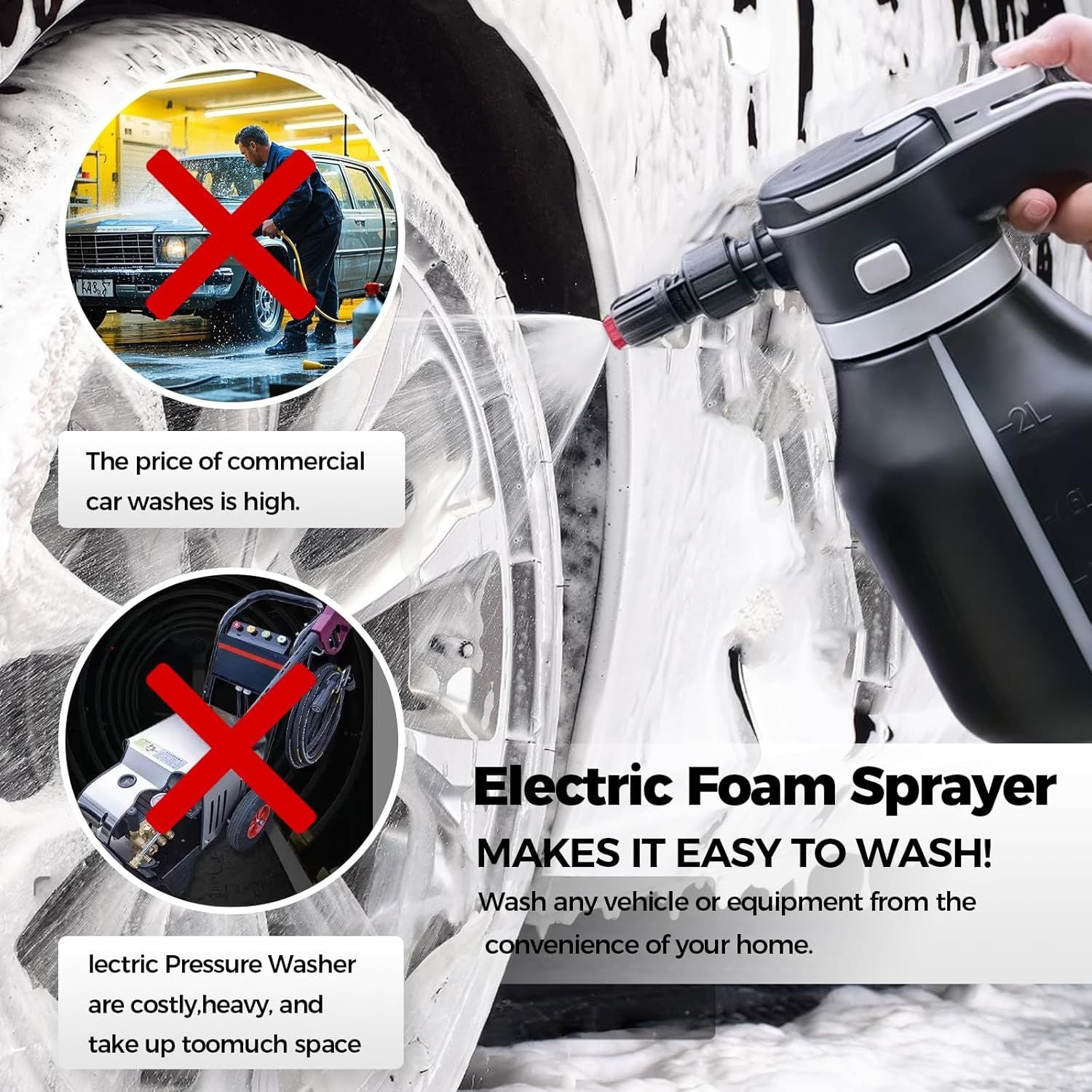 Electric Foam Sprayer – Rechargeable, 2L Tank, Adjustable Nozzle | Car Wash, Garden & Home | Black