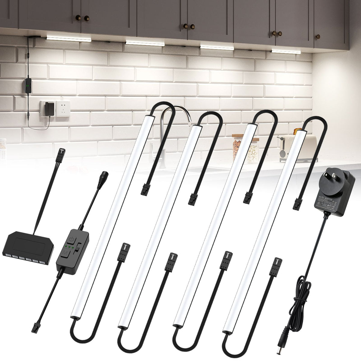 LED Under-Cabinet Light Bars 4-Pack | 30cm, Dimmable, Plug-In