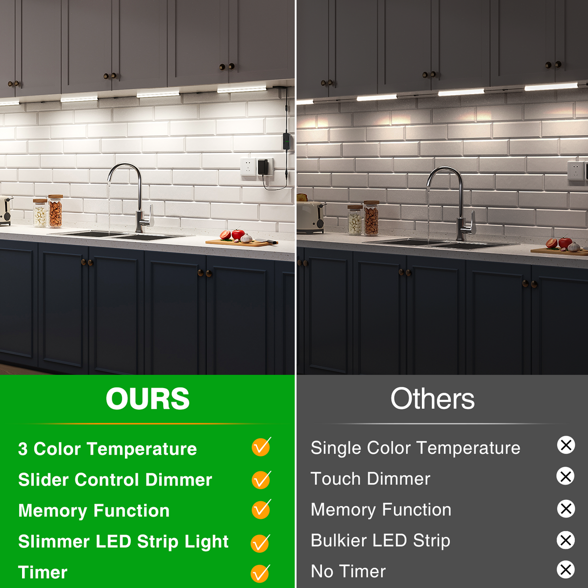 LED Under-Cabinet Light Bars 4-Pack | 30cm, Dimmable, Plug-In