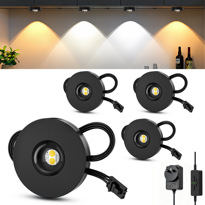 LED Under-Cabinet Puck Lights 4-Pack | Dimmable, Plug-In