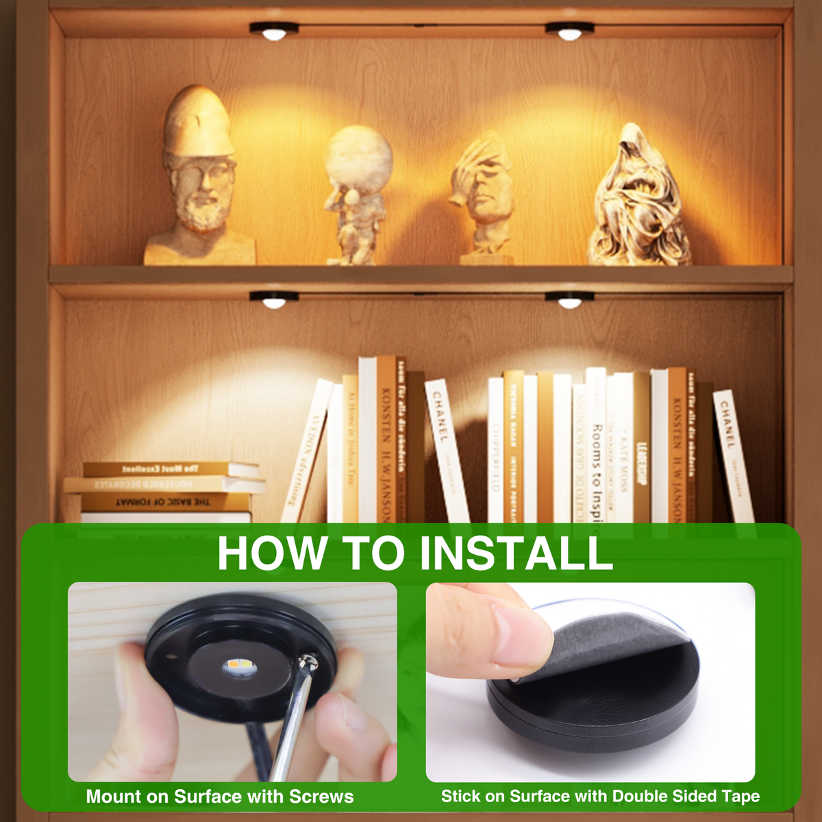 LED Under-Cabinet Puck Lights 4-Pack | Dimmable, Plug-In