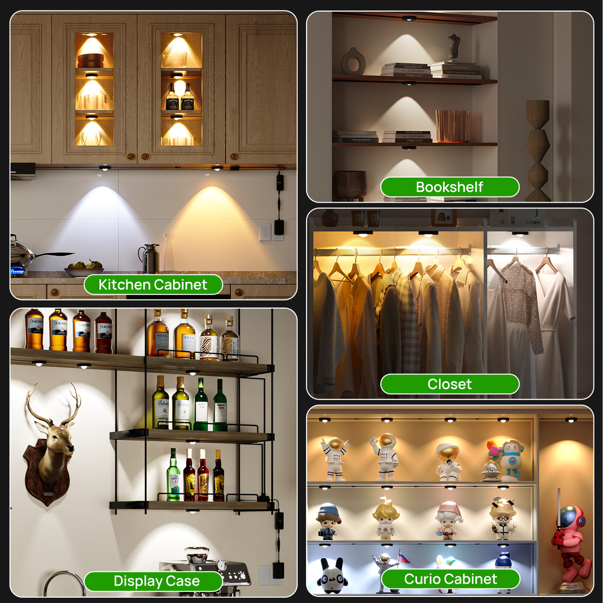 LED Under-Cabinet Puck Lights 8-Pack | Dimmable, Plug-In