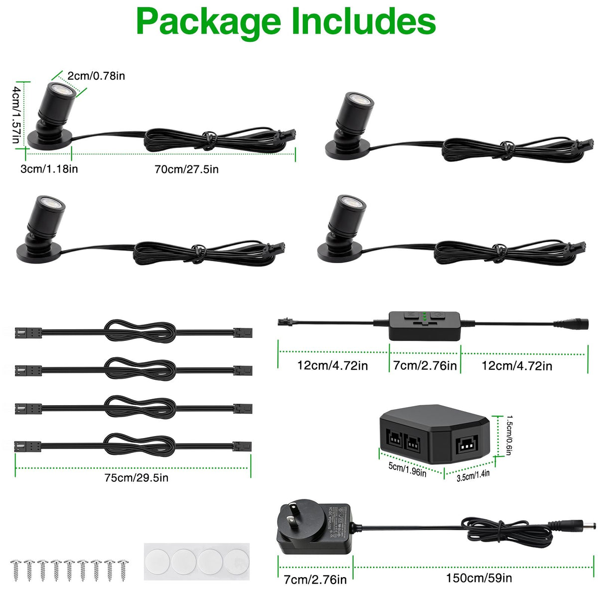Adjustable LED Mini Spotlights 4-Pack | Dimmable, 12V
