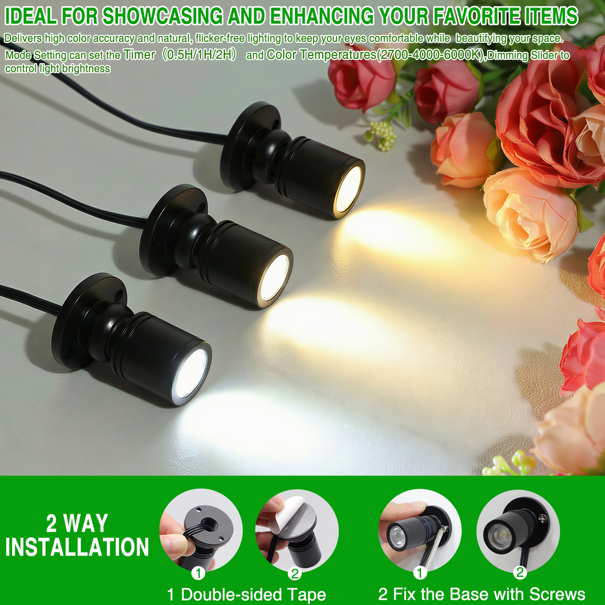 Adjustable LED Mini Spotlights 4-Pack | Dimmable, 12V