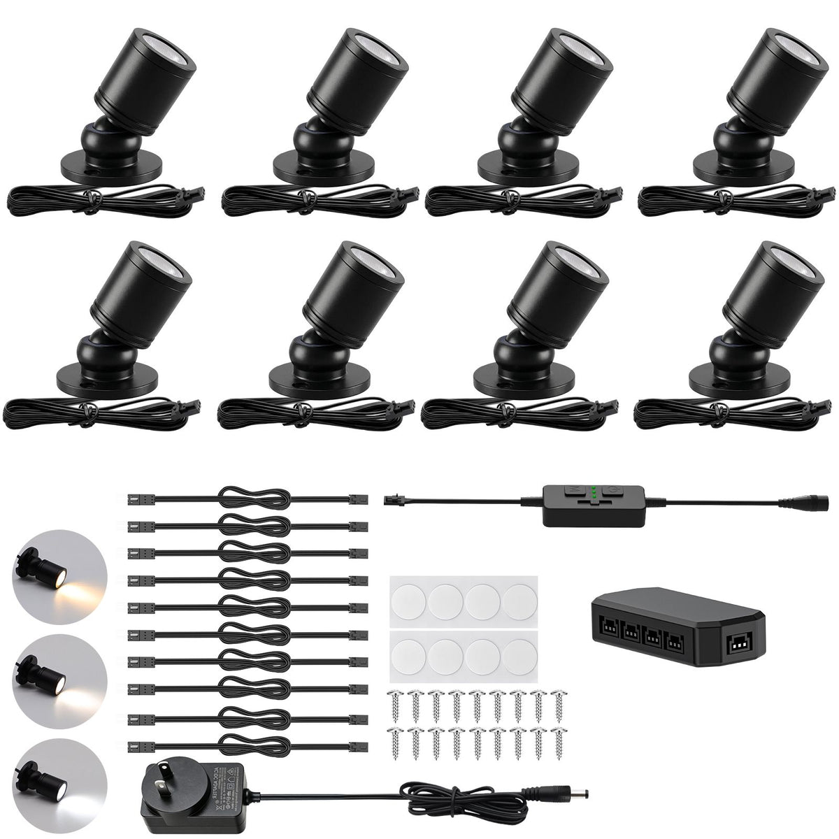 Adjustable LED Mini Spotlights 8-Pack | Dimmable, 12V