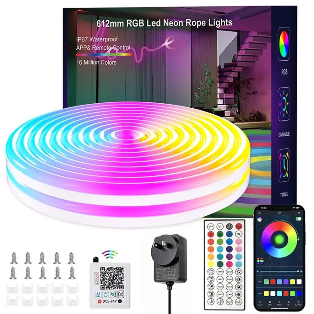 10m RGB LED Neon Rope Light | App & Remote Control, Music Sync