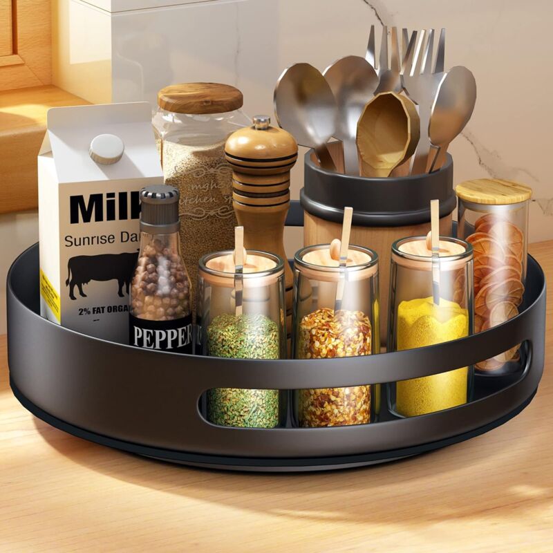 Metal Lazy Susan Turntable – 25.4cm Rotating Shelf | Powder-Coated Steel | Black