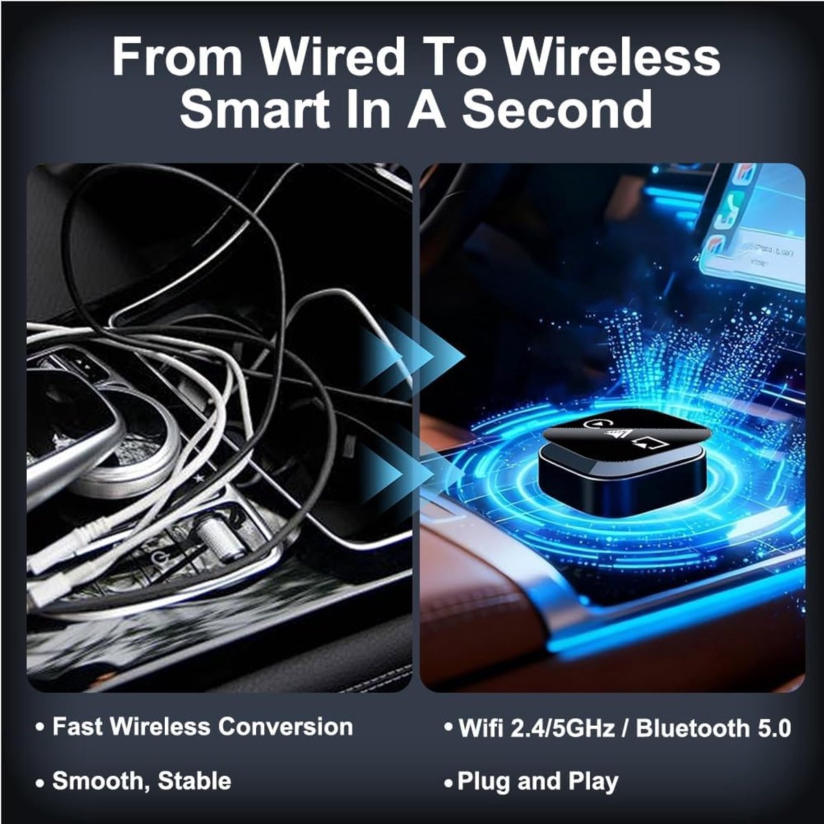 3-in-1 Wireless CarPlay & Android Auto Adapter – 2026 | Dual-Band Wi-Fi | Bluetooth 5.0