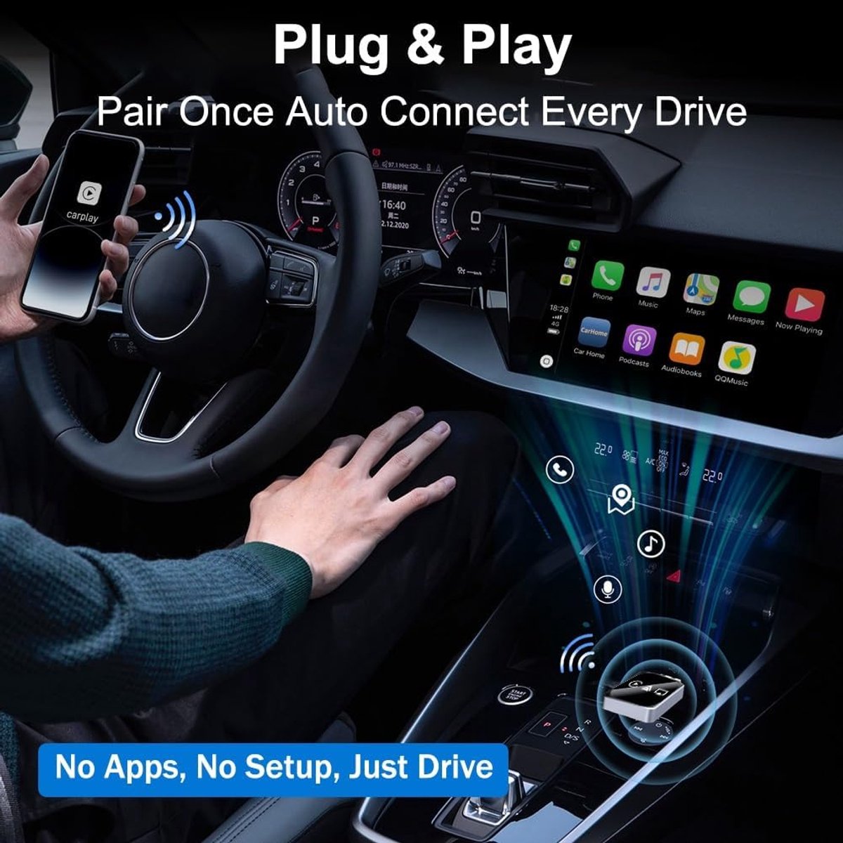 3-in-1 Wireless CarPlay & Android Auto Adapter – 2026 | Dual-Band Wi-Fi | Bluetooth 5.0