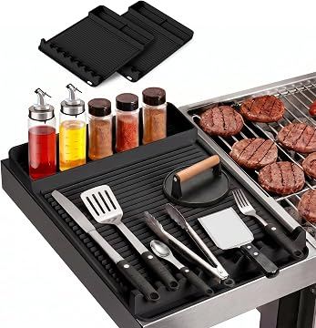Silicone Grill Tool Mats 2-Pack – Portable BBQ Shelf Mats for Camping & Outdoor Cooking | 16 x 11.5 inch | Black