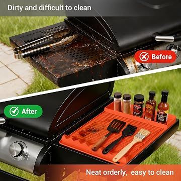 Silicone Grill Tool Mats 2-Pack – Portable BBQ Shelf Mats for Camping & Outdoor Cooking | 16 x 11.5 inch | Black