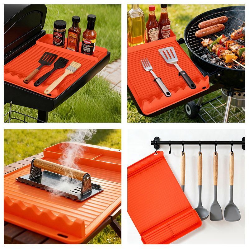 Silicone Grill Tool Mats 2-Pack – Portable BBQ Shelf Mats for Camping & Outdoor Cooking | 16 x 11.5 inch | Black