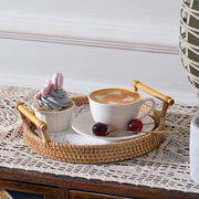 Rattan Fruit Basket Set of 3 | Round Woven Trays with Handles | Natural