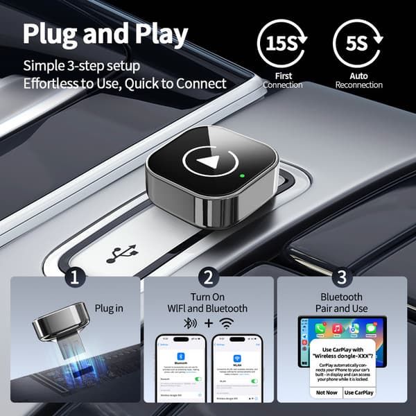 2-in-1 Wireless CarPlay & Android Auto Adapter – Wired to Wireless | Compact USB