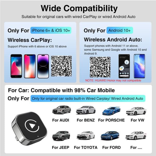 2-in-1 Wireless CarPlay & Android Auto Adapter – Wired to Wireless | Compact USB