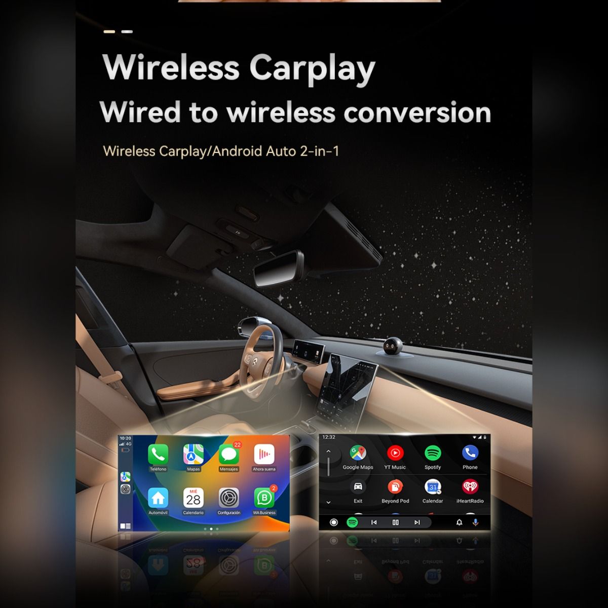 2-in-1 Wireless CarPlay & Android Auto Smart Car Connector | Wired to Wireless | Cable-Free | Universal Fit
