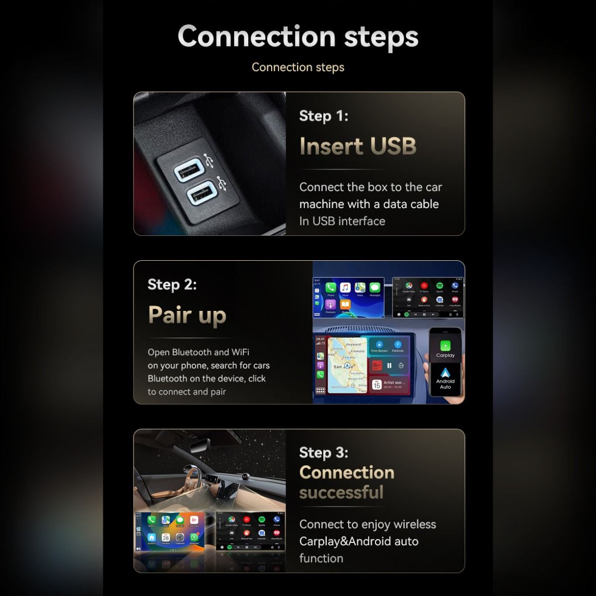 2-in-1 Wireless CarPlay & Android Auto Smart Car Connector | Wired to Wireless | Cable-Free | Universal Fit
