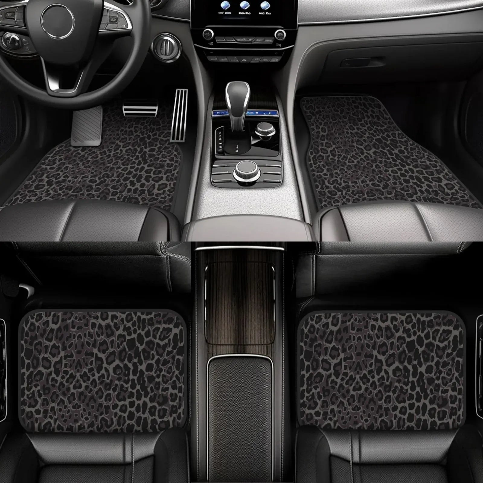 Premium Car Floor Mats 4-Piece Set | Universal Fit Cars SUVs Trucks | Front & Rear | Leopard Print