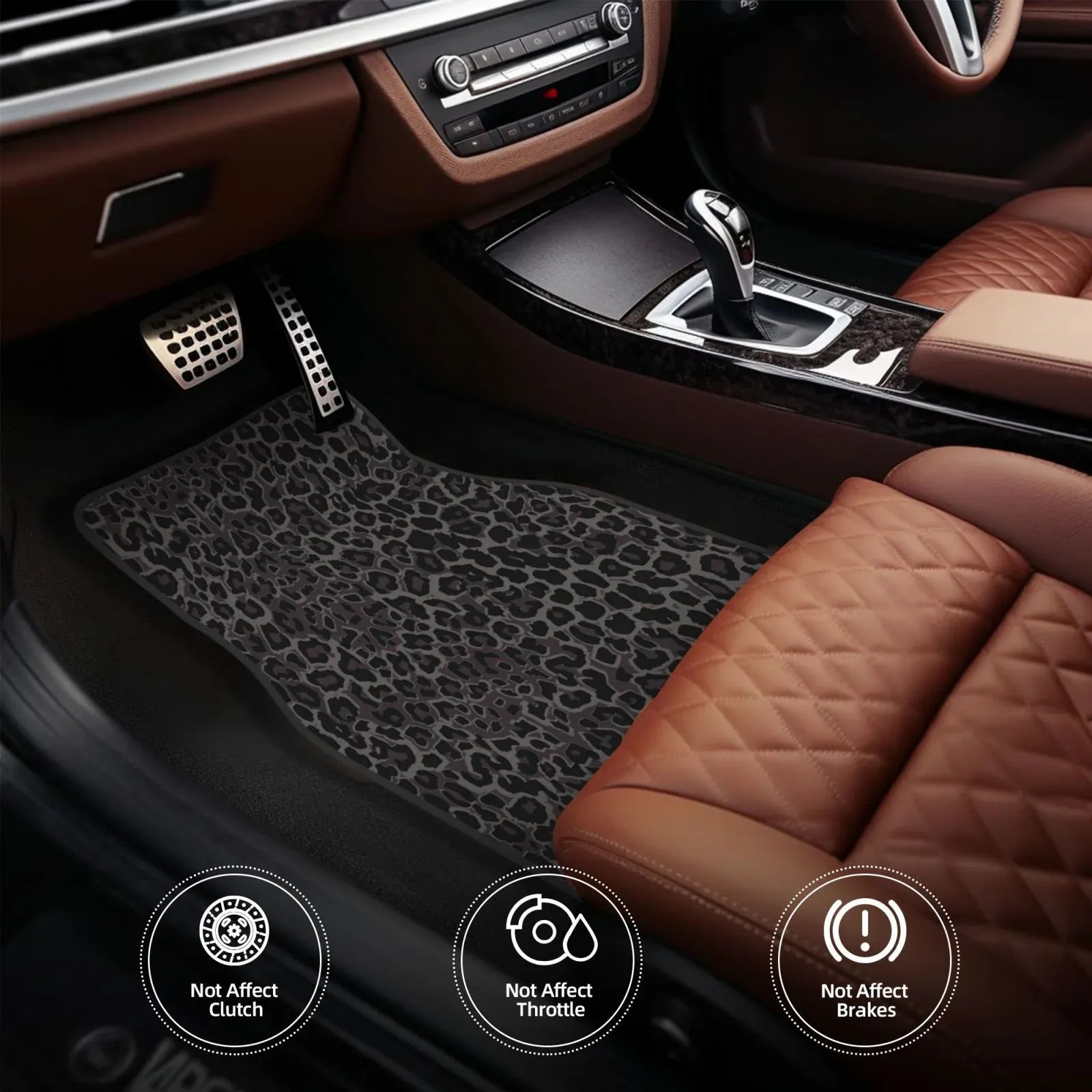 Premium Car Floor Mats 4-Piece Set | Universal Fit Cars SUVs Trucks | Front & Rear | Leopard Print