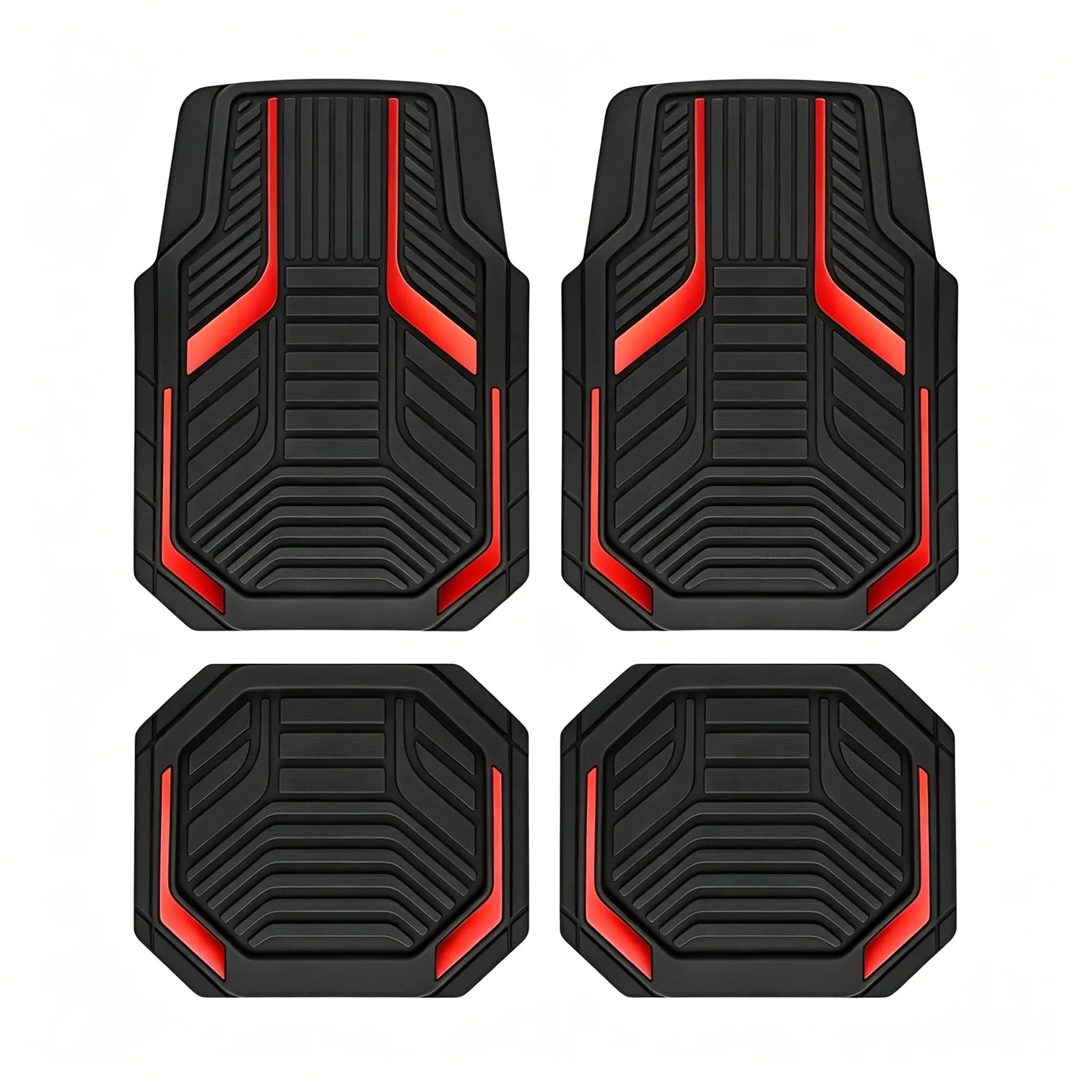 Heavy-Duty Premium Rubber Car Floor Mats Set | Aluminium Film | Anti-Slip | All-Weather | Red