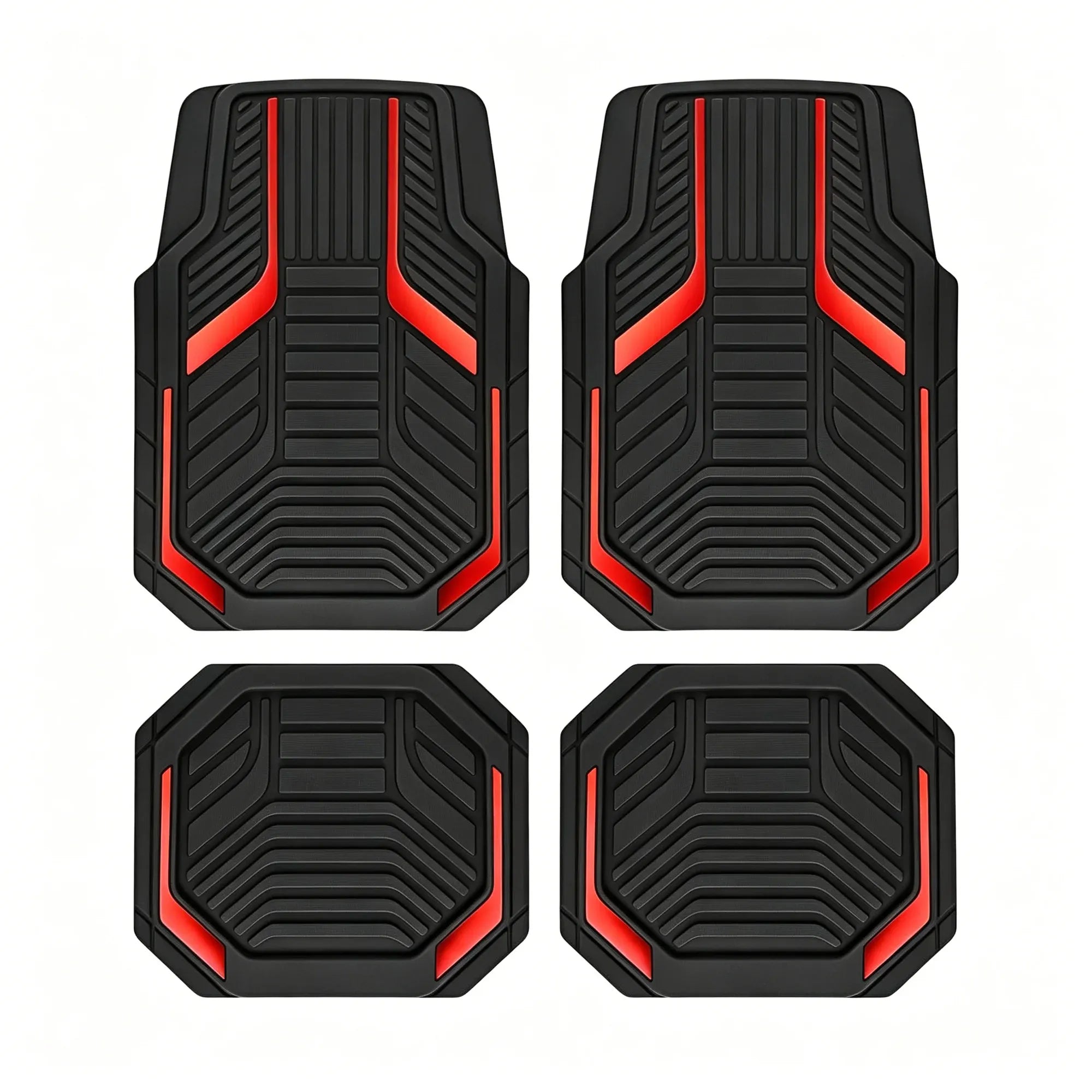 Heavy-Duty Premium Rubber Car Floor Mats Set | Aluminium Film | Anti-Slip | All-Weather | Red