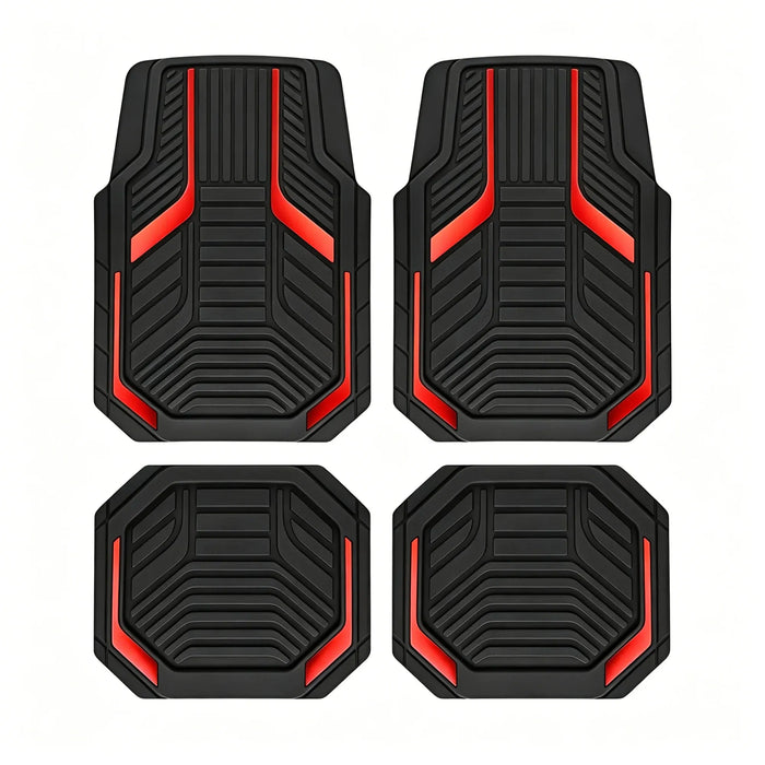 Heavy-Duty Premium Rubber Car Floor Mats Set | Aluminium Film | Anti-Slip | All-Weather | Red