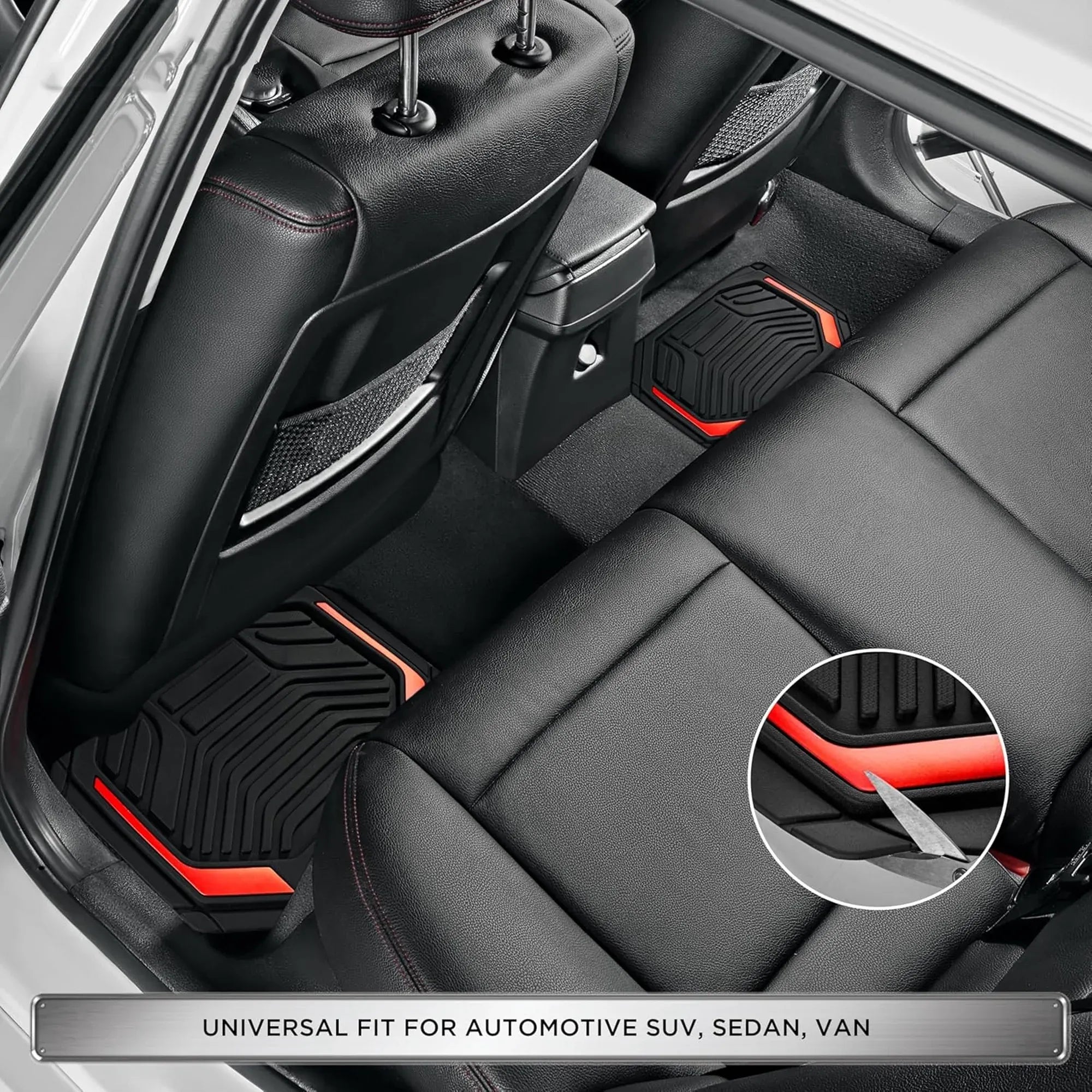 Heavy-Duty Premium Rubber Car Floor Mats Set | Aluminium Film | Anti-Slip | All-Weather | Red