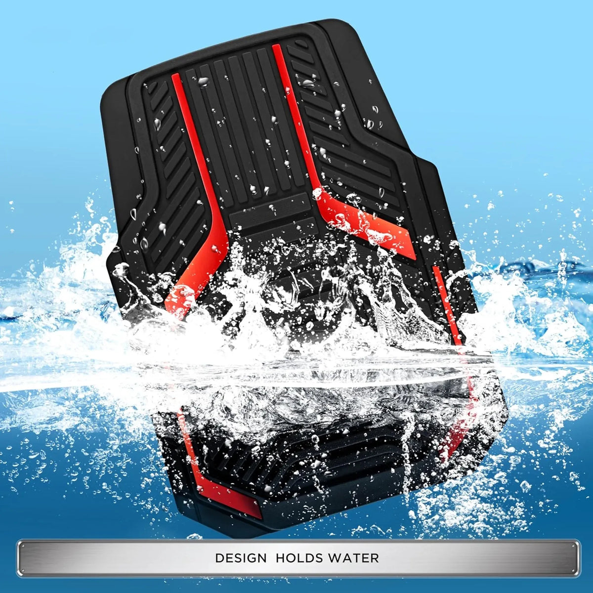 Heavy-Duty Premium Rubber Car Floor Mats Set | Aluminium Film | Anti-Slip | All-Weather | Red