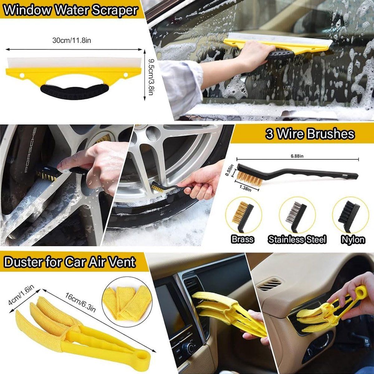Car Wash & Detailing Kit 22-Piece | Polishing Tools, Rim Brush & Interior/Exterior Car Care