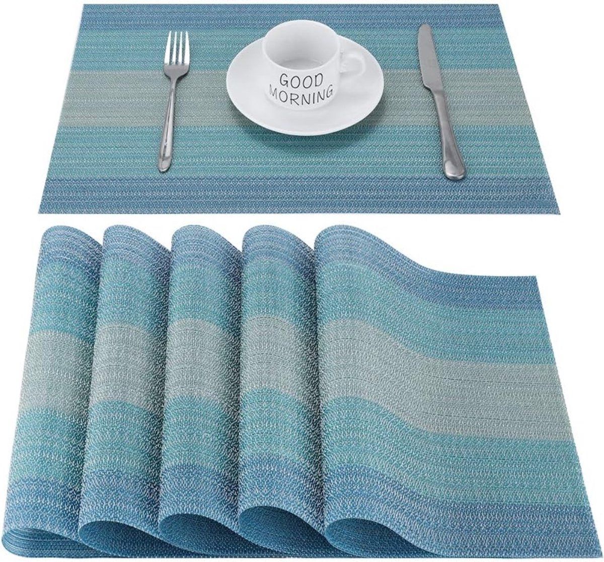 PVC Placemats Set of 6 – Non-Slip, Heat Resistant, Easy Clean | 45x30cm | Blue