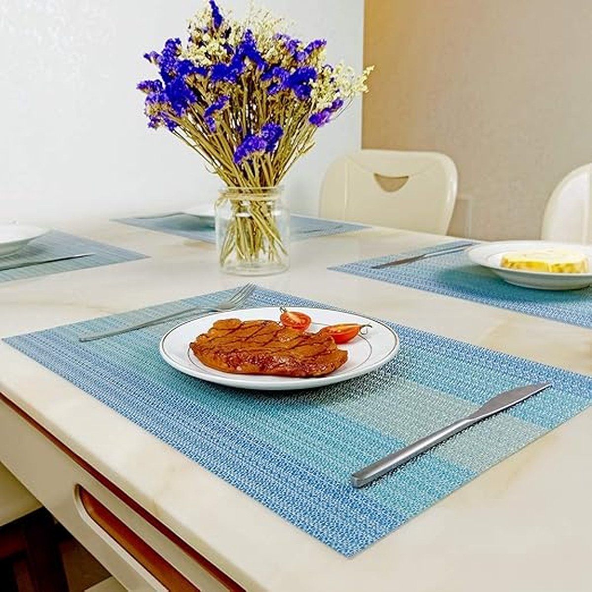 PVC Placemats Set of 6 – Non-Slip, Heat Resistant, Easy Clean | 45x30cm | Blue