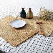 Farmhouse Wicker Placemats,Woven Rattan Place Mat,Rectangular Table Pat,Hand Bamboo Tea Cup Mat,Natural Straw Placemat,Hand-woven Place Mats for Dining Table Home Kitchen Picnic 2Pcs