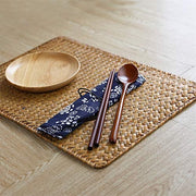 Farmhouse Wicker Placemats,Woven Rattan Place Mat,Rectangular Table Pat,Hand Bamboo Tea Cup Mat,Natural Straw Placemat,Hand-woven Place Mats for Dining Table Home Kitchen Picnic 2Pcs