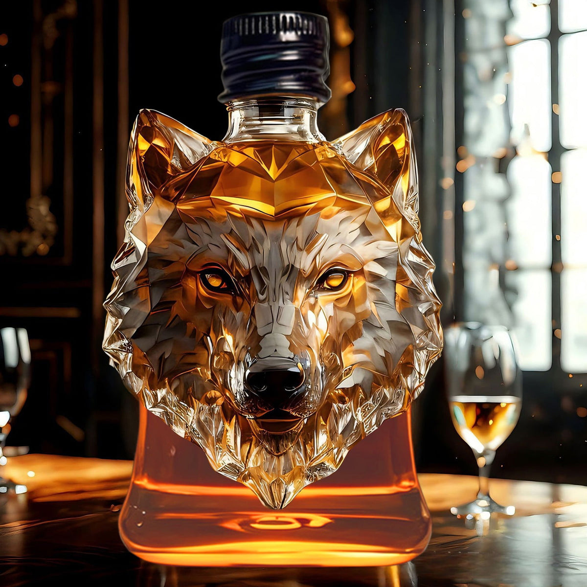 3D Wolf Head Whiskey Decanter Bottle – Clear Glass