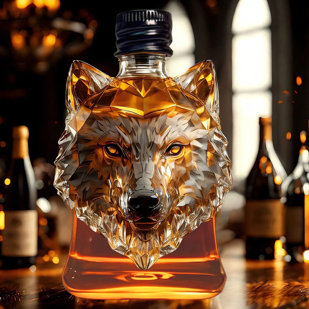 3D Wolf Head Whiskey Decanter Bottle – Clear Glass