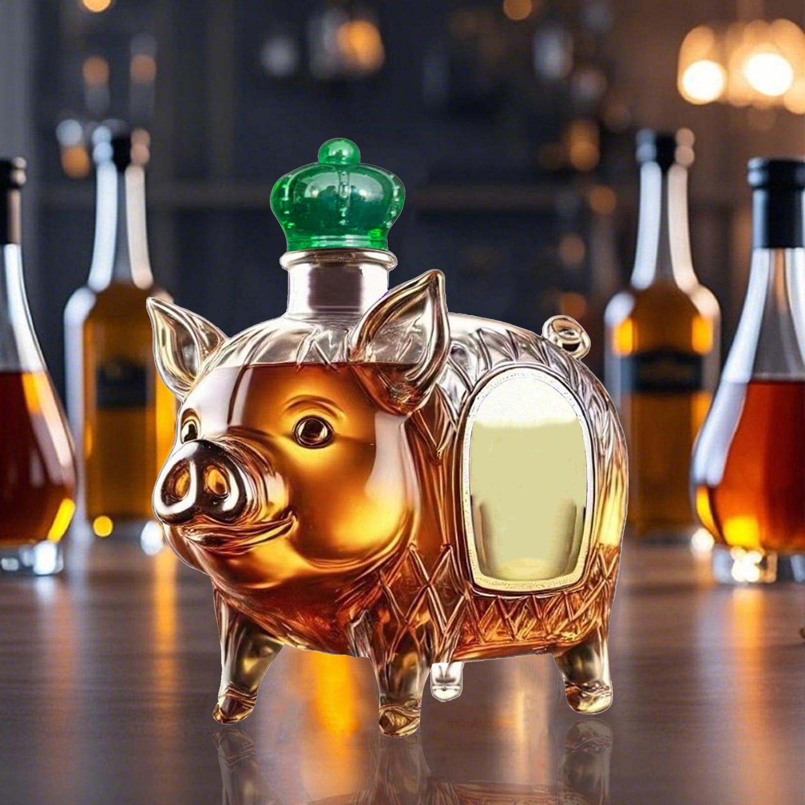 3D Elegant Pig Whiskey Decanter Bottle – Clear Glass