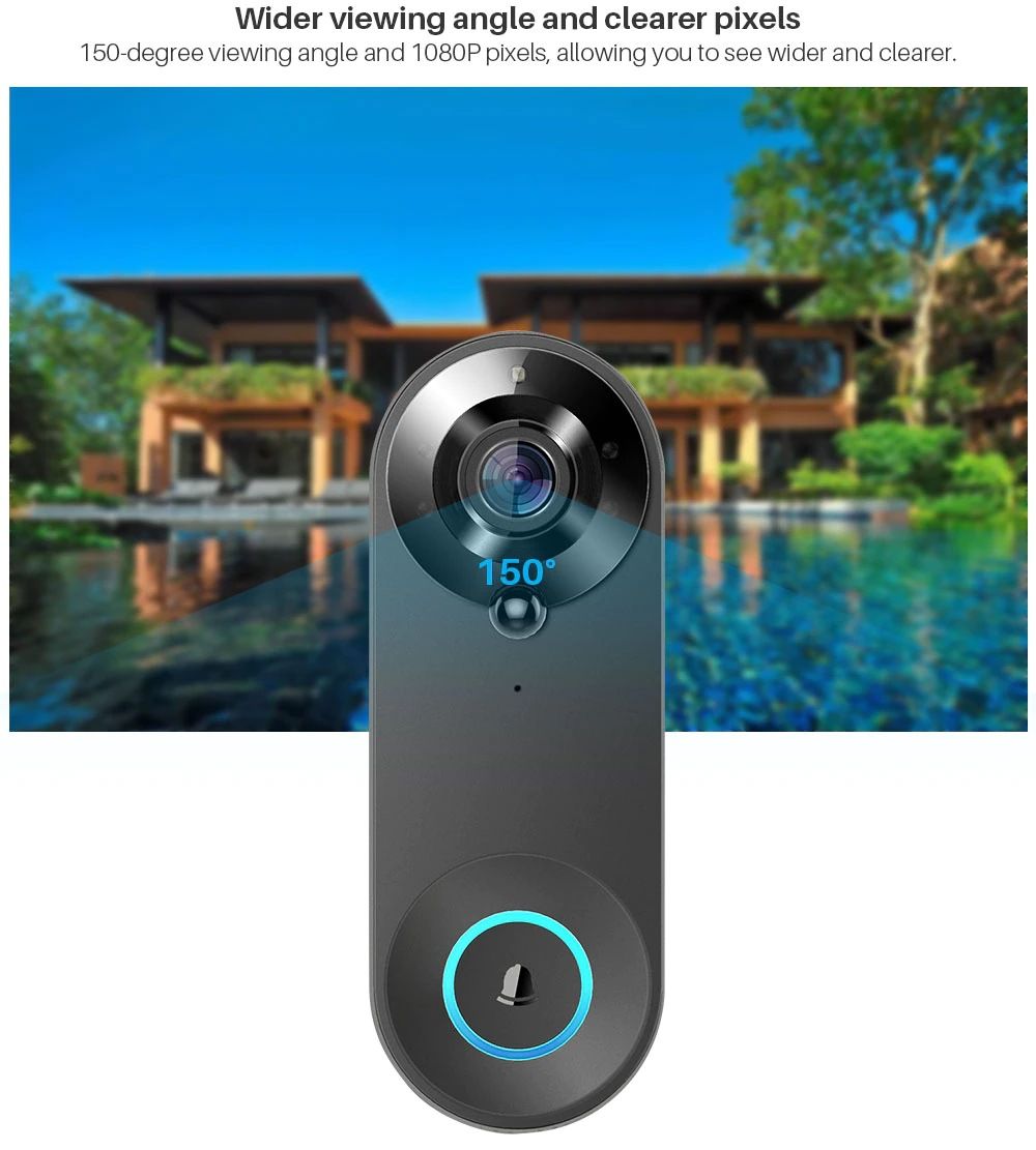 Wireless Video Doorbell Camera – 1080p HD, AI Human Detection, Two-Way Audio & Night Vision | Chime Included