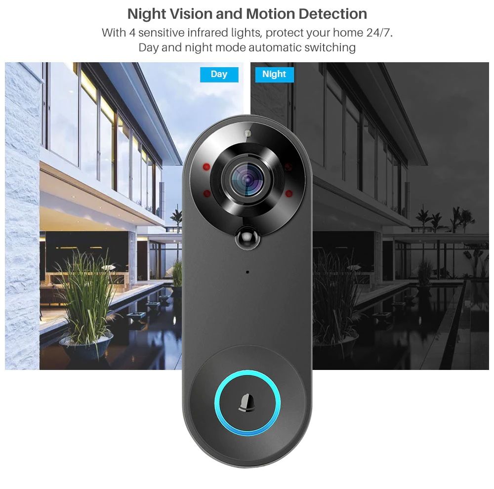 Wireless Video Doorbell Camera – 1080p HD, AI Human Detection, Two-Way Audio & Night Vision | Chime Included