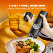 Electric Salt & Pepper Grinder Set – 2 Pack, One-Handed, LED Light & Stand Base