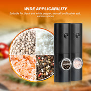 Electric Salt & Pepper Grinder Set – 2 Pack, One-Handed, LED Light & Stand Base