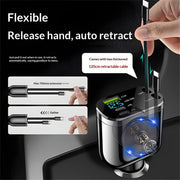 Retractable Car Charger – Dual Cables (USB-C & Lightning), Super Fast Charging, 180° Rotatable Head