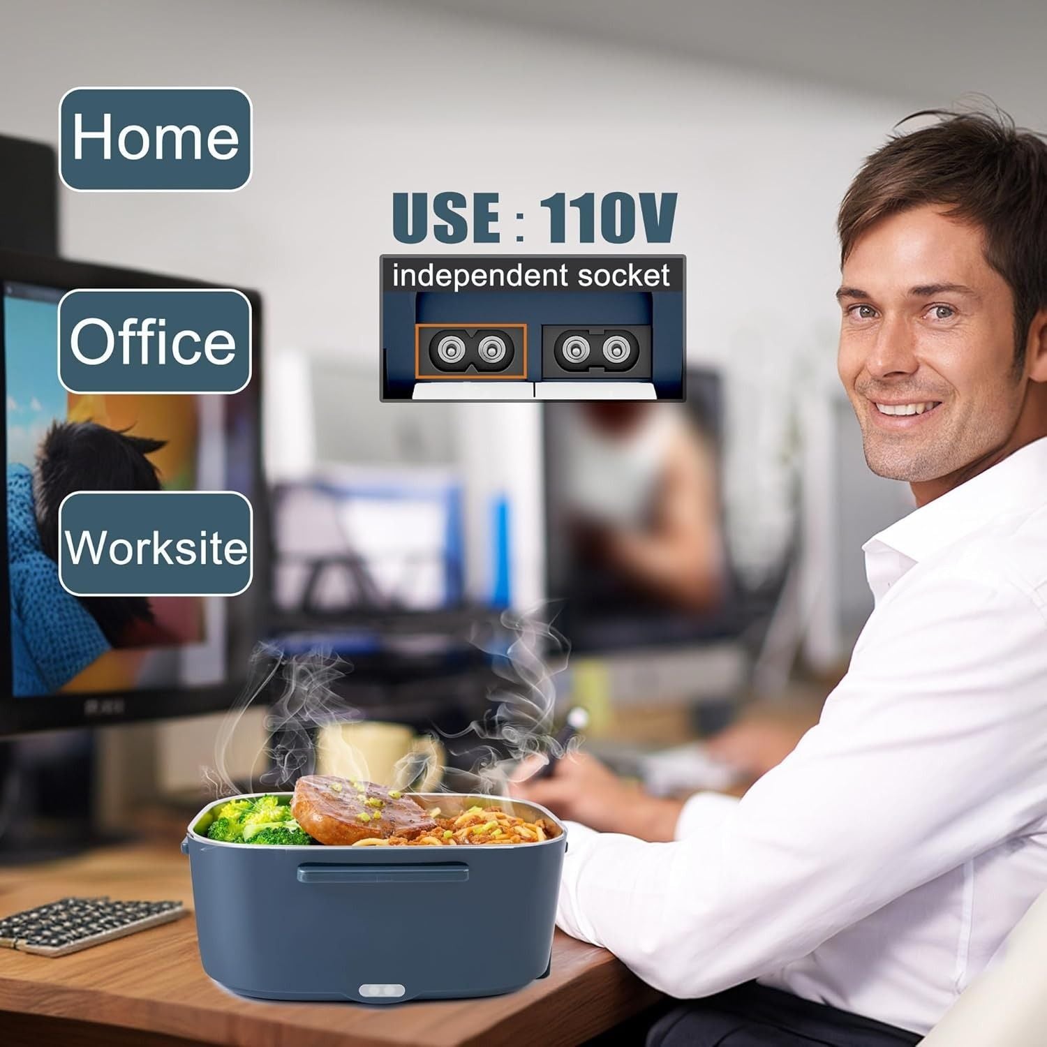 Electric Heated Lunch Box – 1.5L Stainless Steel, 4-in-1 Power (12V/24V/240V), Leak-Proof