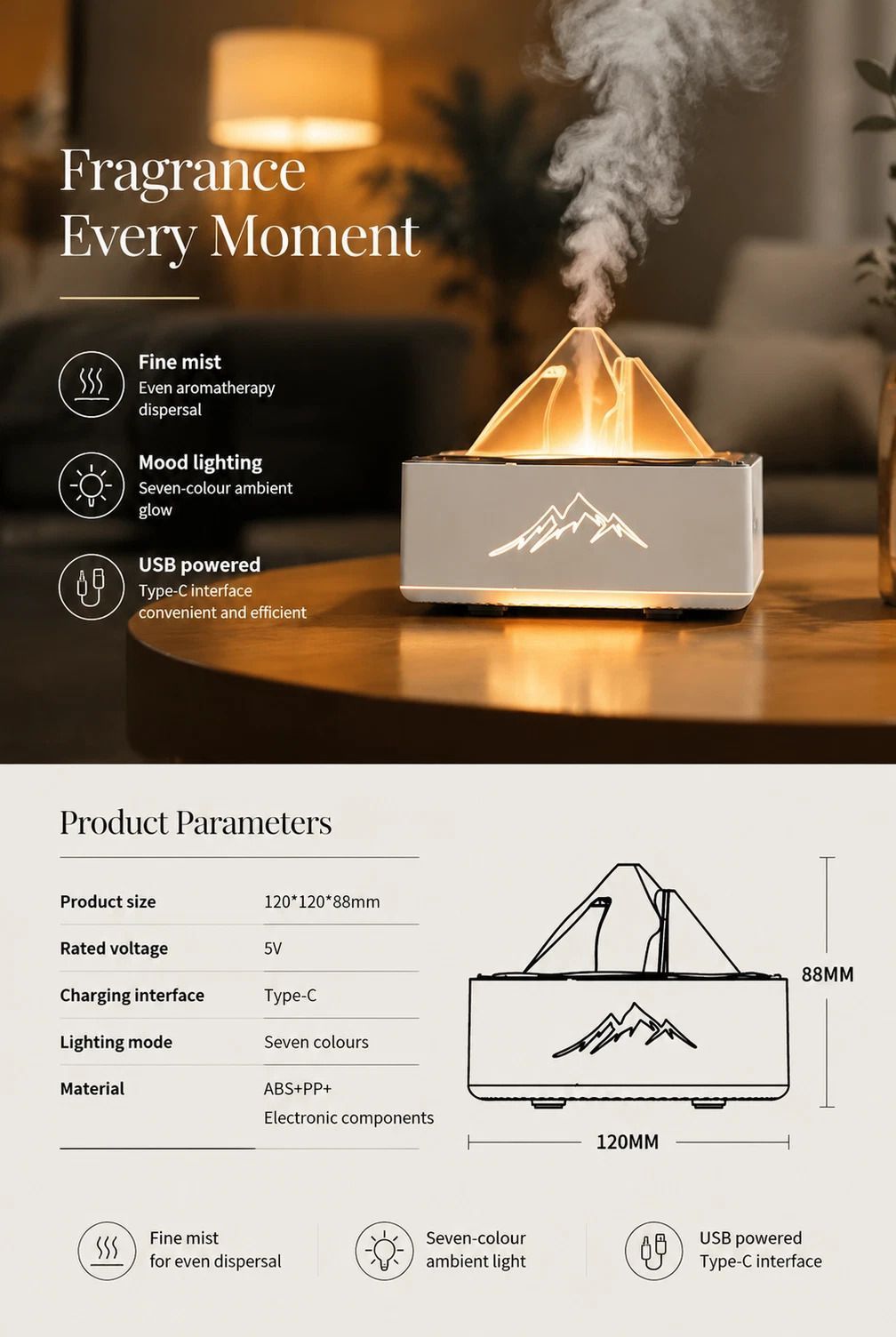 Tap Control Night Light Humidifier – Pink | Ideal Gift
