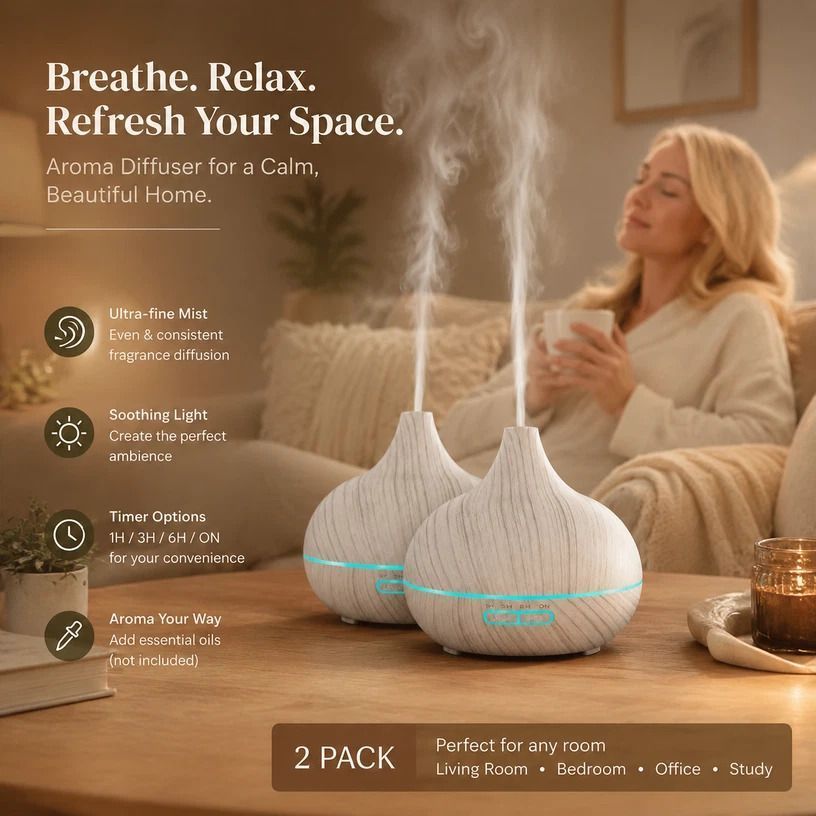 2-Pack Wood Grain Aroma Diffuser with Remote | White Wood Finish