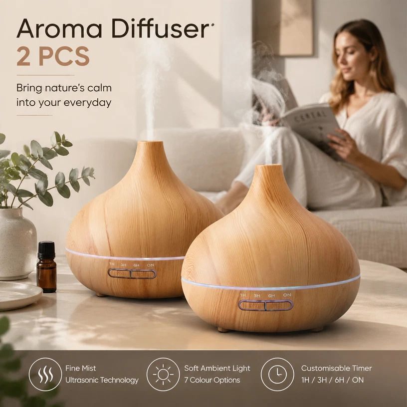 2-Pack Wood Grain Aroma Diffuser with Remote |Oak Wood Finish